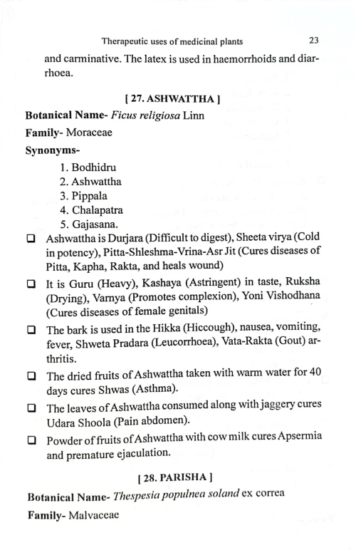 Therapeutics Uses of Medicinal Plants